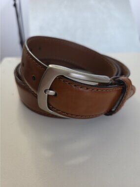 Joseph Abboud Handcrafted Italy Cognac Leather Dress Belt Mens Size 44/110